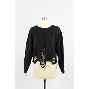 IRO Parola Black 100% Wool Knit Distressed Crew Neck Sweater, Size M